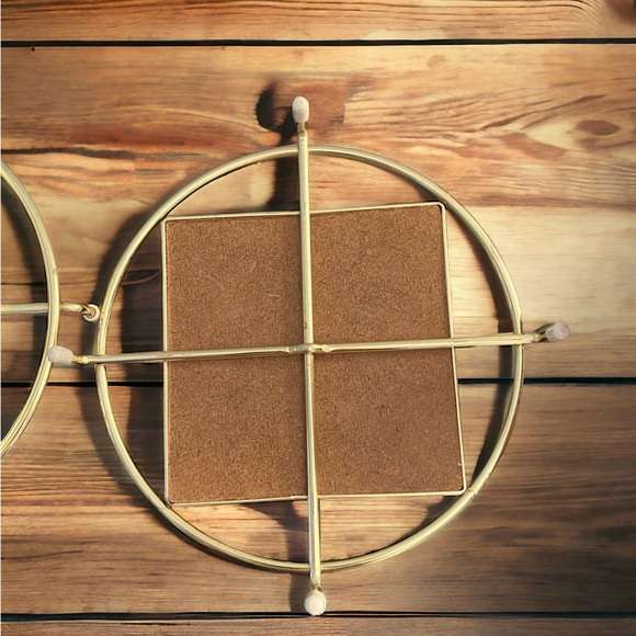 Vintage Mid Century Modern Mosaic Tile Trivet Set of 2 Brass Base Stoppers - Picture 5 of 6